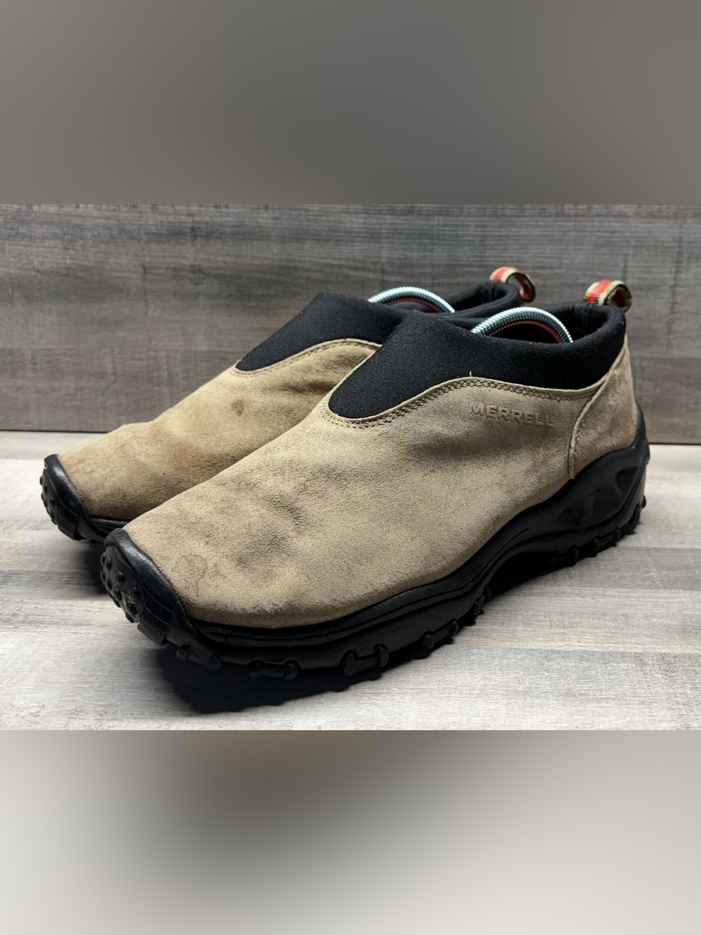 Merrell Vintage Jungle Moc Slip On Shoes Mens 9.5 Tan Suede Hiking Trail